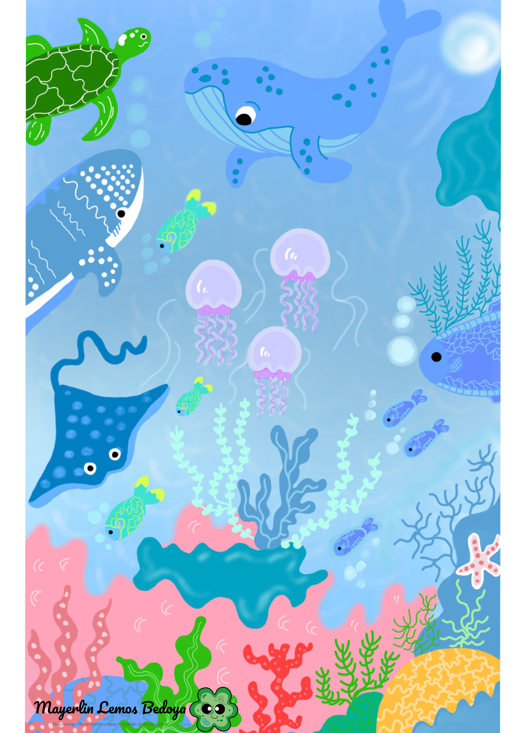 Ilustración científica de vida marina